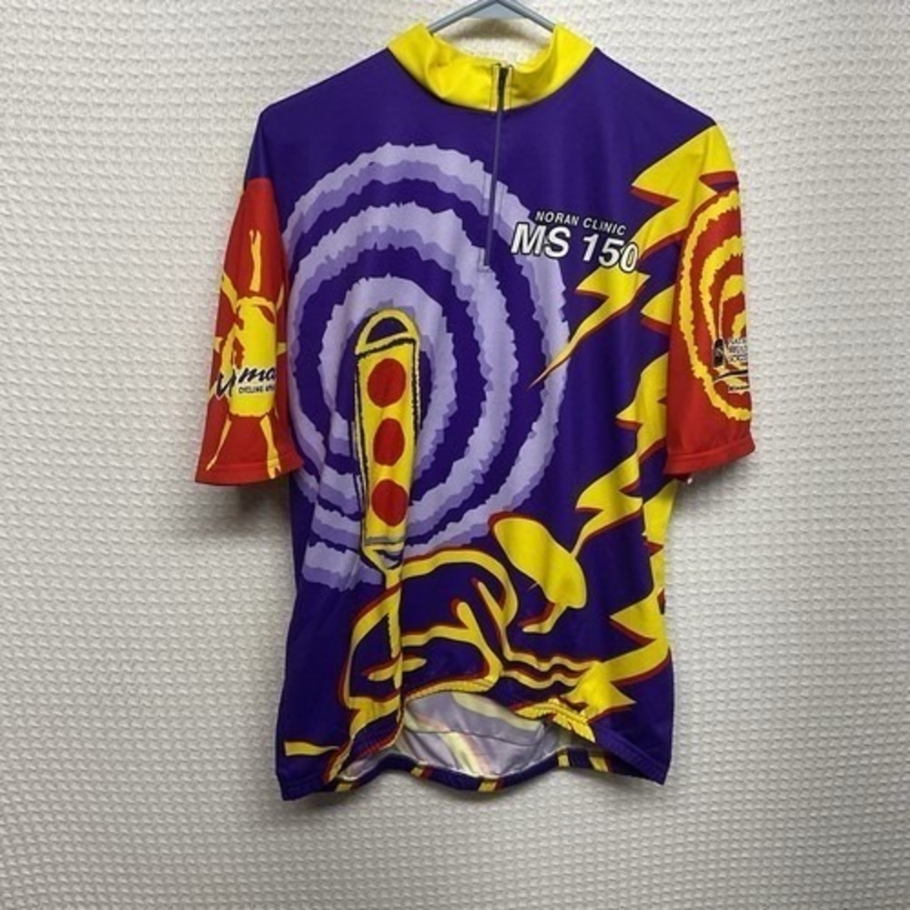Vomax Blue/Yellow/Purple Short Sleeve 1/2 ZIP Cycling Jersey Shirt Men‎ XL USA